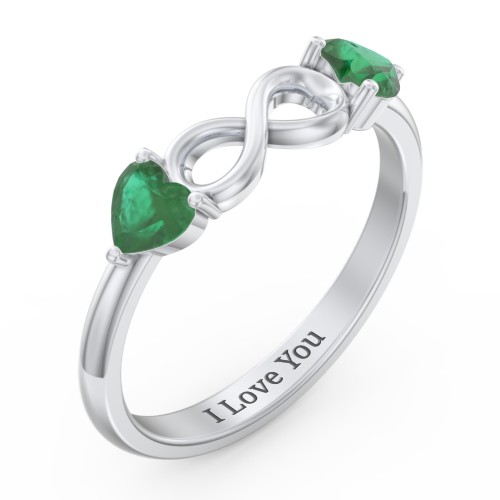 Two Hearts to Infinity Ring – Sterling Silver with Emerald
