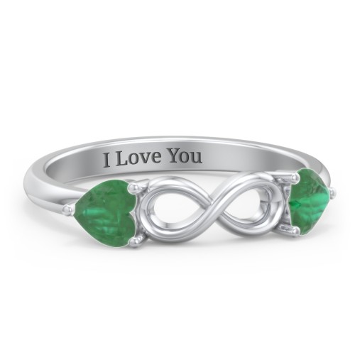 Two Hearts to Infinity Ring – Sterling Silver with Emerald