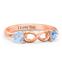Two Hearts to Infinity Ring in 10K Solid Rose Gold with Aquamarine and Blue Topaz