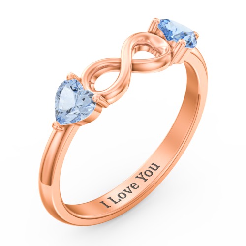 Two Hearts to Infinity Ring – 10K Rose Gold with Aquamarine and Blue Topaz