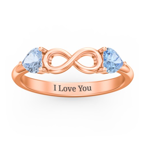 Two Hearts to Infinity Ring – 10K Rose Gold with Aquamarine and Blue Topaz