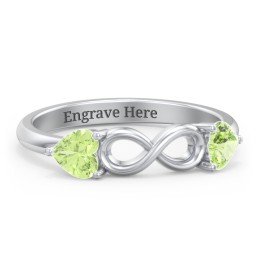Two Hearts to Infinity Ring in 925 Sterling Silver with Peridot