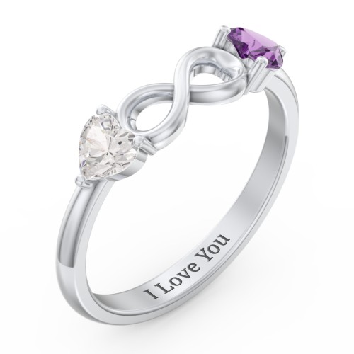 Two Hearts to Infinity Ring – Sterling Silver with Cubic Zirconia and Amethyst