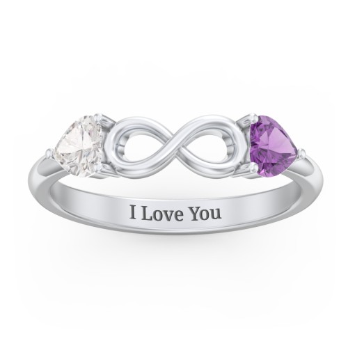 Two Hearts to Infinity Ring – Sterling Silver with Cubic Zirconia and Amethyst