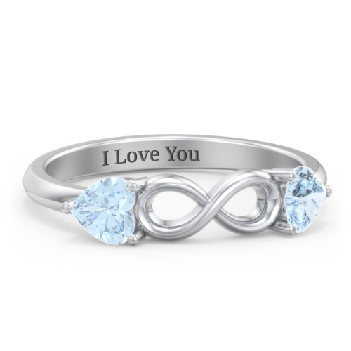 Two Hearts to Infinity Ring – Sterling Silver with Aquamarine
