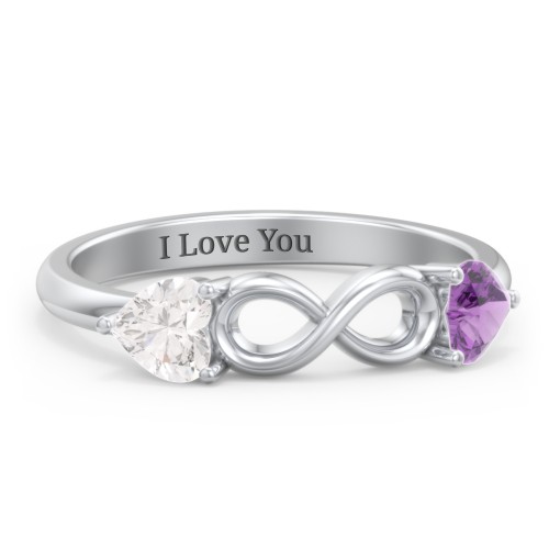 Two Hearts to Infinity Ring – Sterling Silver with Cubic Zirconia and Amethyst