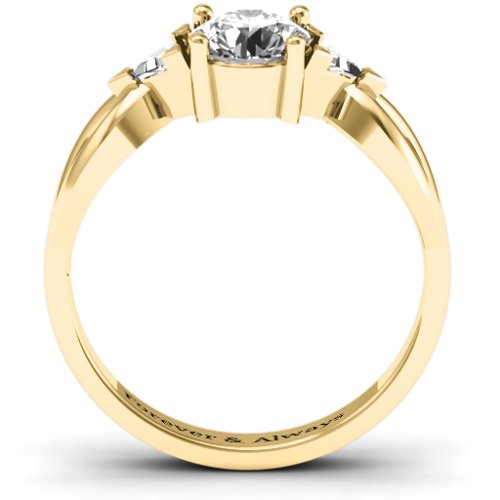Braided Shank Ring with Trillian Accents – 10K Yellow Gold with White Premium Zirconia