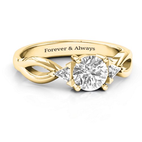 Braided Shank Ring with Trillian Accents – 10K Yellow Gold with White Premium Zirconia