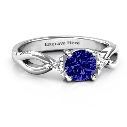 Braided Shank Ring with Trillian Accents in 925 Sterling Silver with Blue Sapphire and White Premium Zirconia