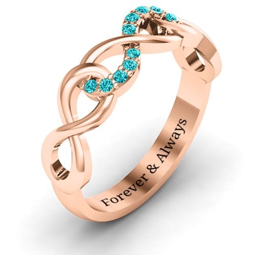 Triple Entwined Infinity Ring with Accents – 10K Rose Gold with Mint Premium Zirconia