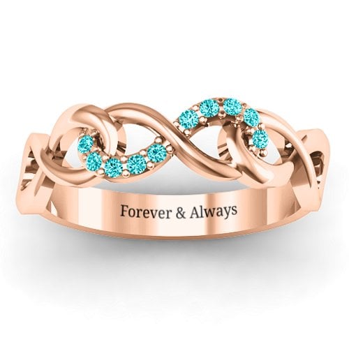Triple Entwined Infinity Ring with Accents – 10K Rose Gold with Mint Premium Zirconia