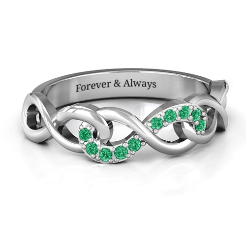 Triple Entwined Infinity Ring with Accents – Sterling Silver with Green Premium Zirconia