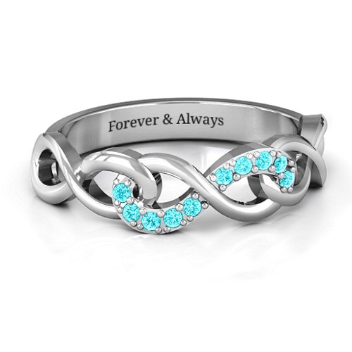 Triple Entwined Infinity Ring with Accents – Sterling Silver with Mint Premium Zirconia