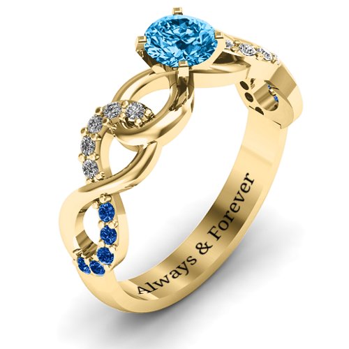 Triple Infinity with Accents Ring – 10K Yellow Gold with Blue Topaz, Fancy Blue Premium Zirconia, and White Premium Zirconia
