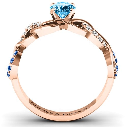 Triple Infinity with Accents Ring – 10K Rose Gold with Blue Topaz, Fancy Blue Premium Zirconia, and White Premium Zirconia