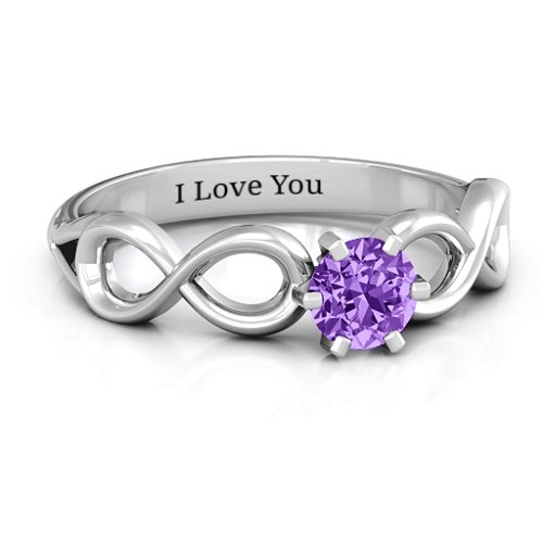 Solitaire Infinity Ring – Sterling Silver with Amethyst