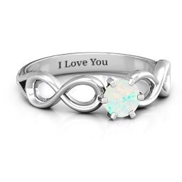 Solitaire Infinity Ring in 925 Sterling Silver with Opal