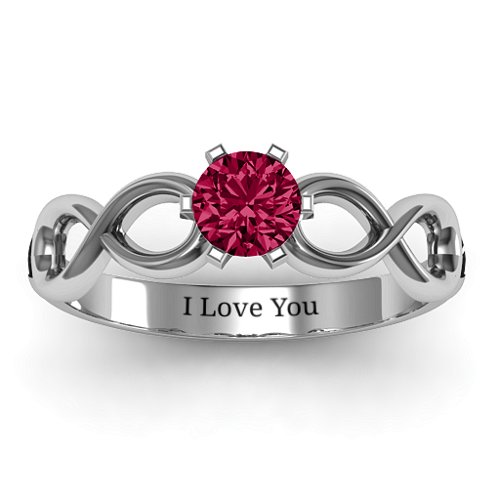 Solitaire Infinity Ring – Sterling Silver with Ruby