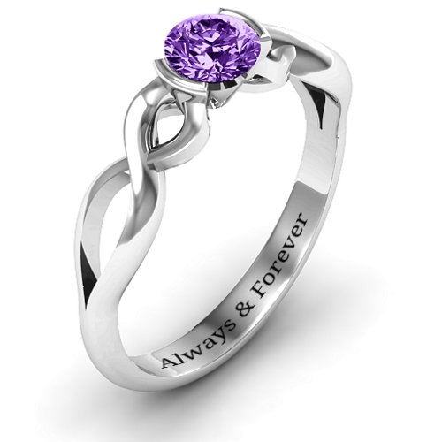 Half Bezel Infinity Ring – Sterling Silver with Amethyst