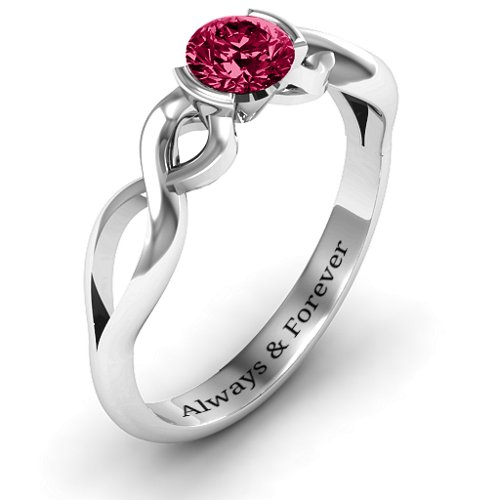 Half Bezel Infinity Ring – Sterling Silver with Ruby