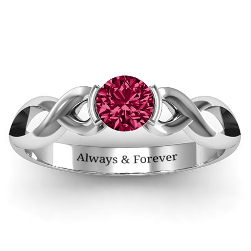 Half Bezel Infinity Ring – Sterling Silver with Ruby