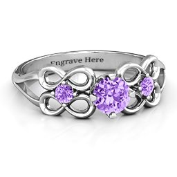 Quad Infinity Ring with Centre stone and Dual Accent Ring in 925 Sterling Silver with Amethyst