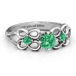 Quad Infinity Ring with Centre stone and Dual Accent Ring in 925 Sterling Silver with Emerald
