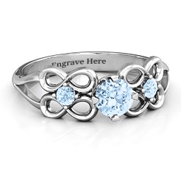 Quad Infinity Ring with Centre stone and Dual Accent Ring in 925 Sterling Silver with Aquamarine