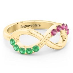 Birthstone Infinity Accent Ring in 10K Solid Yellow Gold with Emerald and Ruby