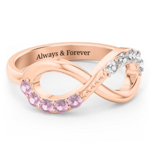 Birthstone Infinity Accent Ring – 10K Rose Gold with Pink Tourmaline and Cubic Zirconia