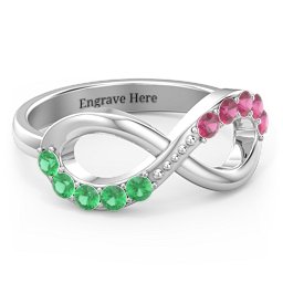 Birthstone Infinity Accent Ring in 925 Sterling Silver with Emerald and Ruby