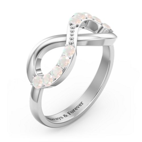 Birthstone Infinity Accent Ring – Sterling Silver with Opal