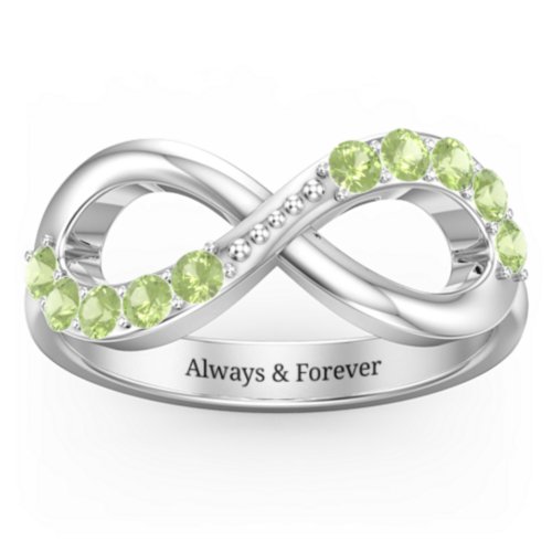 Birthstone Infinity Accent Ring – Sterling Silver with Peridot