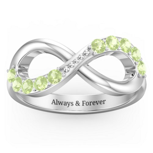 Birthstone Infinity Accent Ring – Sterling Silver with Peridot