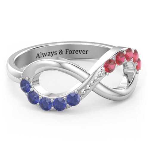 Birthstone Infinity Accent Ring – Sterling Silver with Blue Sapphire and Garnet