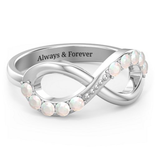 Birthstone Infinity Accent Ring – Sterling Silver with Opal