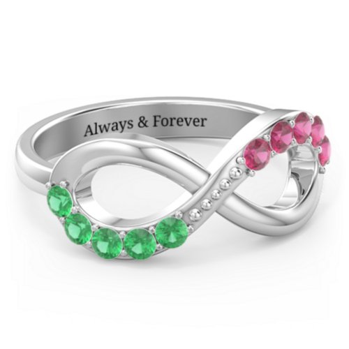 Birthstone Infinity Accent Ring – Sterling Silver with Emerald and Ruby