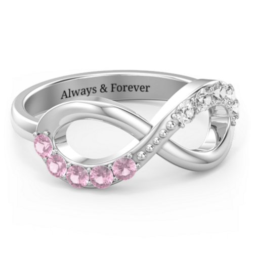 Birthstone Infinity Accent Ring – Sterling Silver with Pink Tourmaline and Cubic Zirconia