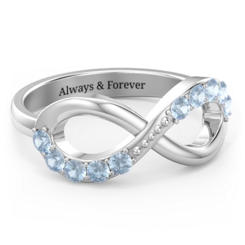 Birthstone Infinity Accent Ring – Sterling Silver with Blue Topaz