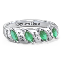 Spiral Marquise Row Ring in 925 Sterling Silver with Emerald and Cubic Zirconia