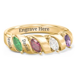 Spiral Marquise Row Ring in 10K Solid Yellow Gold with Emerald, Ruby, Cubic Zirconia, Amethyst, and Citrine