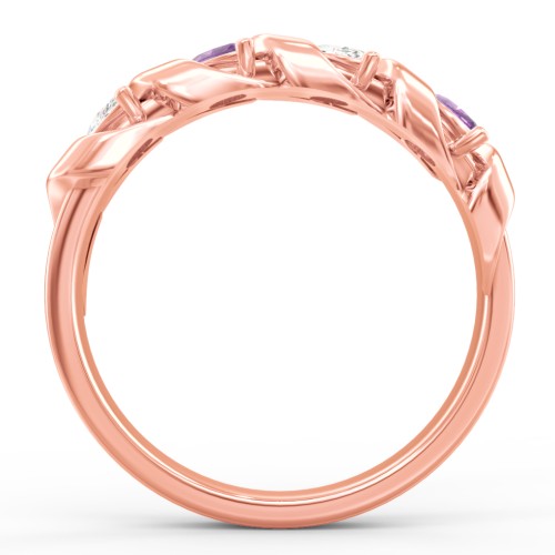 Spiral Marquise Row Ring – 10K Rose Gold with Cubic Zirconia and Amethyst