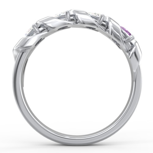 Spiral Marquise Row Ring – Sterling Silver with Diamond, Cubic Zirconia, and Amethyst