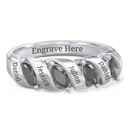 Spiral Marquise Row Ring in 925 Sterling Silver with Smokey Quartz and Cubic Zirconia