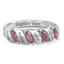 Spiral Marquise Row Ring in 925 Sterling Silver with Ruby and Cubic Zirconia