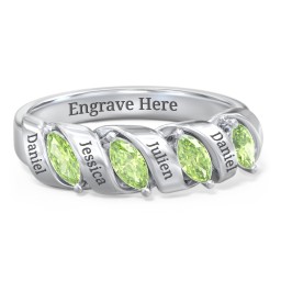 Spiral Marquise Row Ring in 925 Sterling Silver with Peridot and Cubic Zirconia