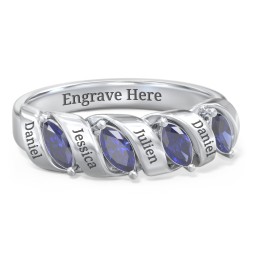 Spiral Marquise Row Ring in 925 Sterling Silver with Blue Sapphire and Cubic Zirconia