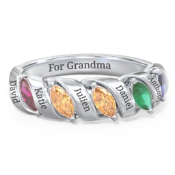 Spiral Marquise Row Ring in 925 Sterling Silver with Ruby, Citrine, Emerald, and Blue Sapphire