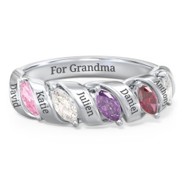 Spiral Marquise Row Ring in 925 Sterling Silver with Pink Tourmaline, Cubic Zirconia, Amethyst, and Ruby