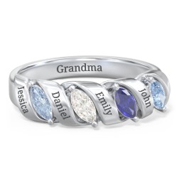 Spiral Marquise Row Ring in 925 Sterling Silver with Aquamarine, Cubic Zirconia, Blue Sapphire, and Blue Topaz
